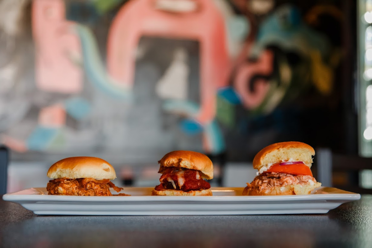 Lox slider, Meatball slider and Pork slider